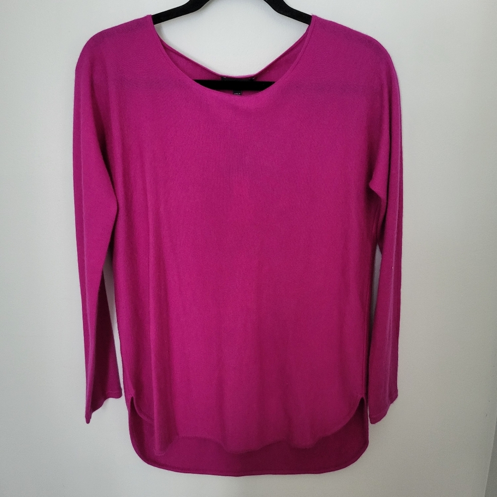 Eileen Fisher XS Cashmere Light Long Sleeve Round Neck Sweater Raspberry New